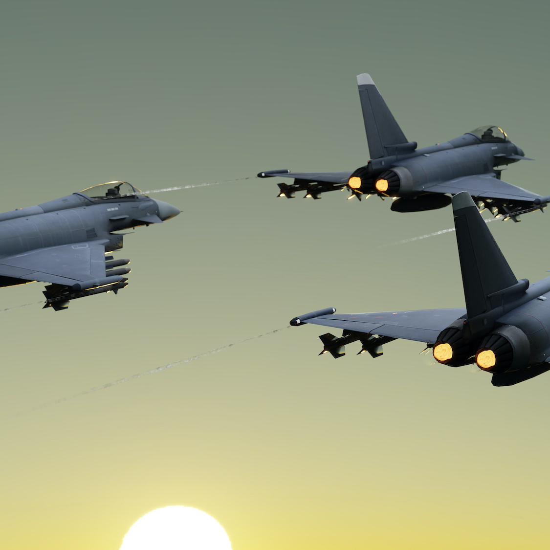 Trio of typhoons flying above the sun - square
